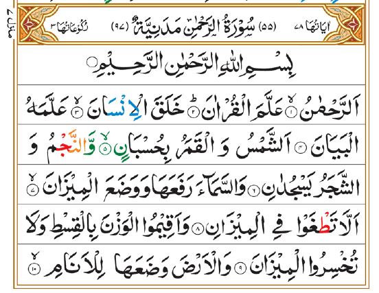 Surah Rahman Hindi, English, Arabic